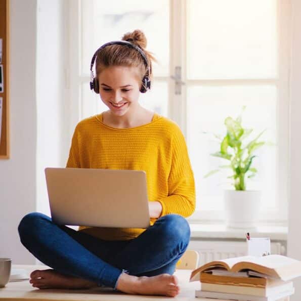 Young professional working from home in rental property