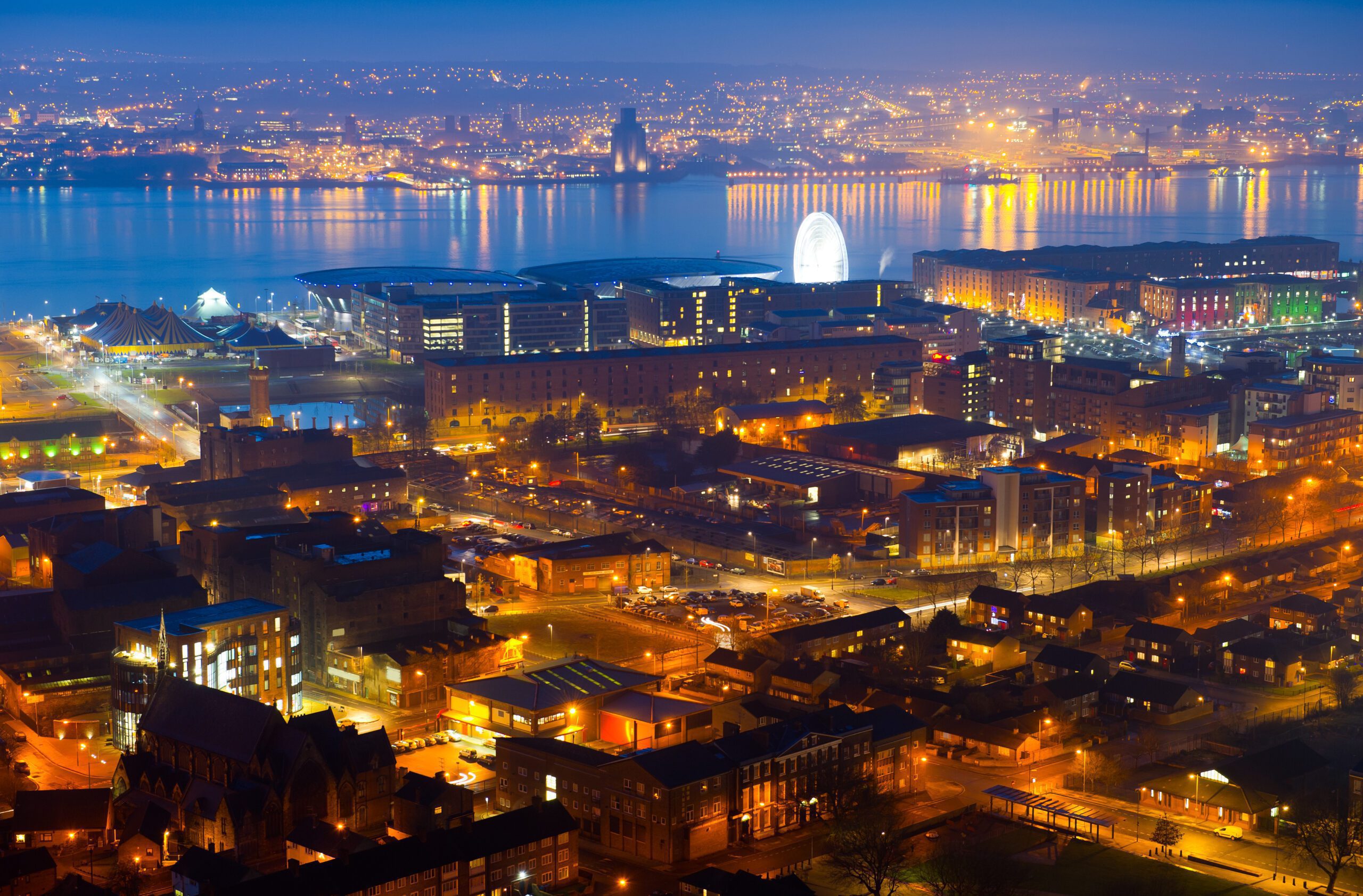 Panoramic,View,Of,Liverpool,City,At,Night,,United,Kingdom
