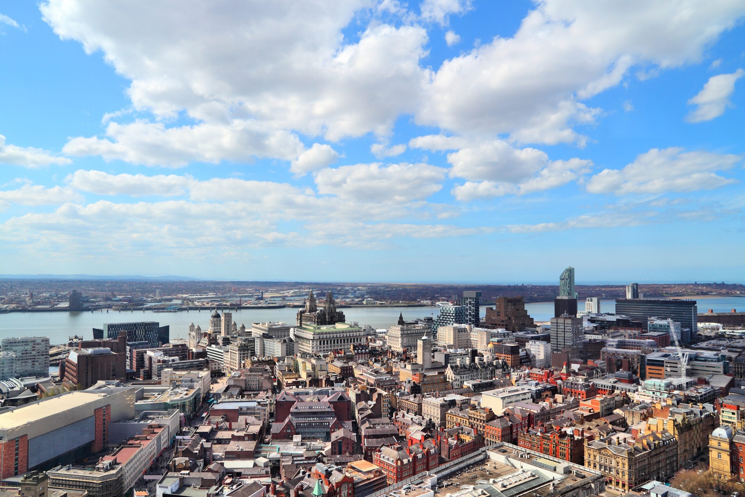 Aerial view of Liverpool regeneration zones showing investment in the city