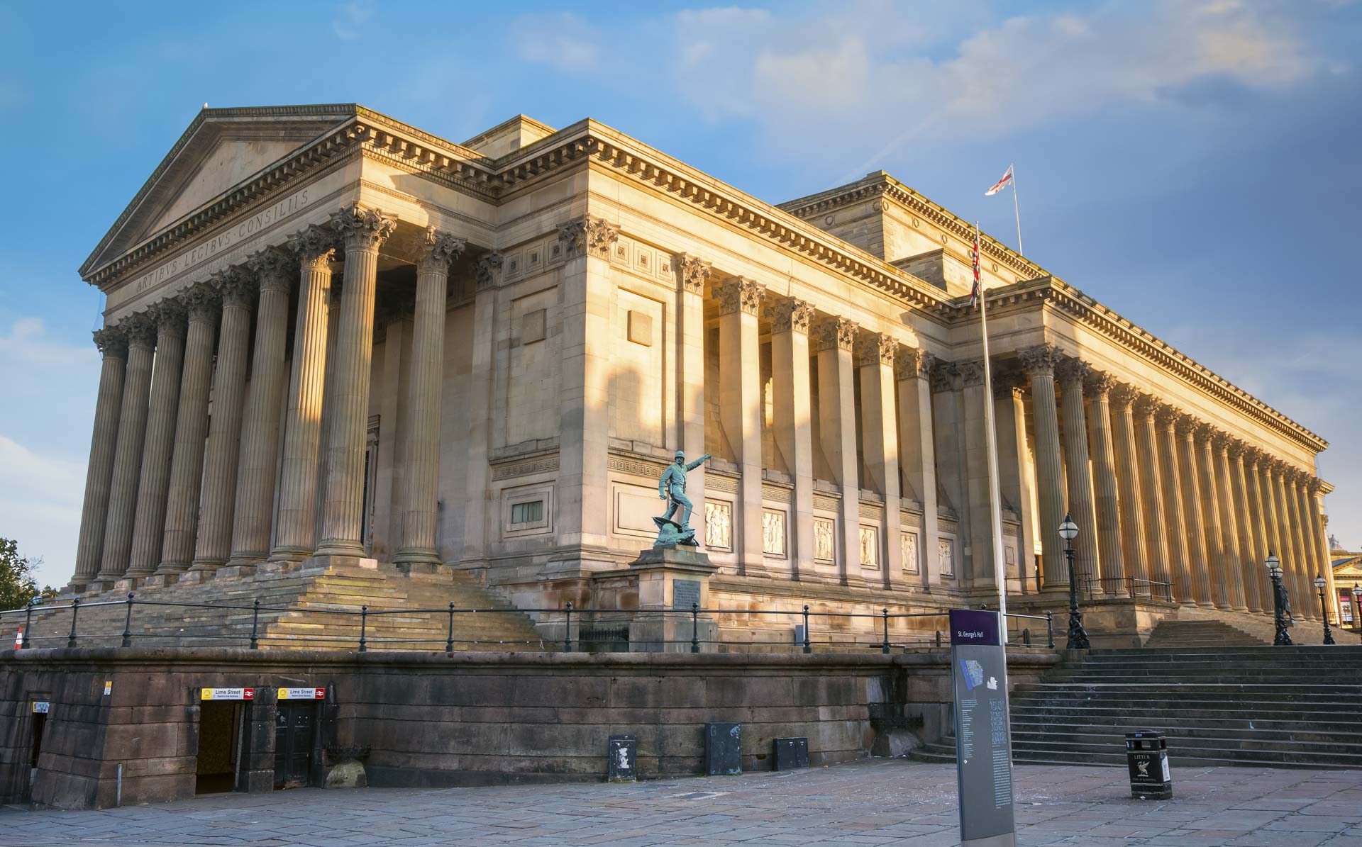 Liverpool, UK - May 17 2018: St George's Hall designed by Harvey Lonsdale Elmes, contains concert halls and law courts, opened in 1854 and it's on the list of National Heritage List for England