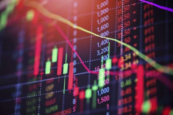 Stock market exchange loss trading graph analysis investment indicator business graph charts of financial board display candlestick crisis stock crash red price chart fall money