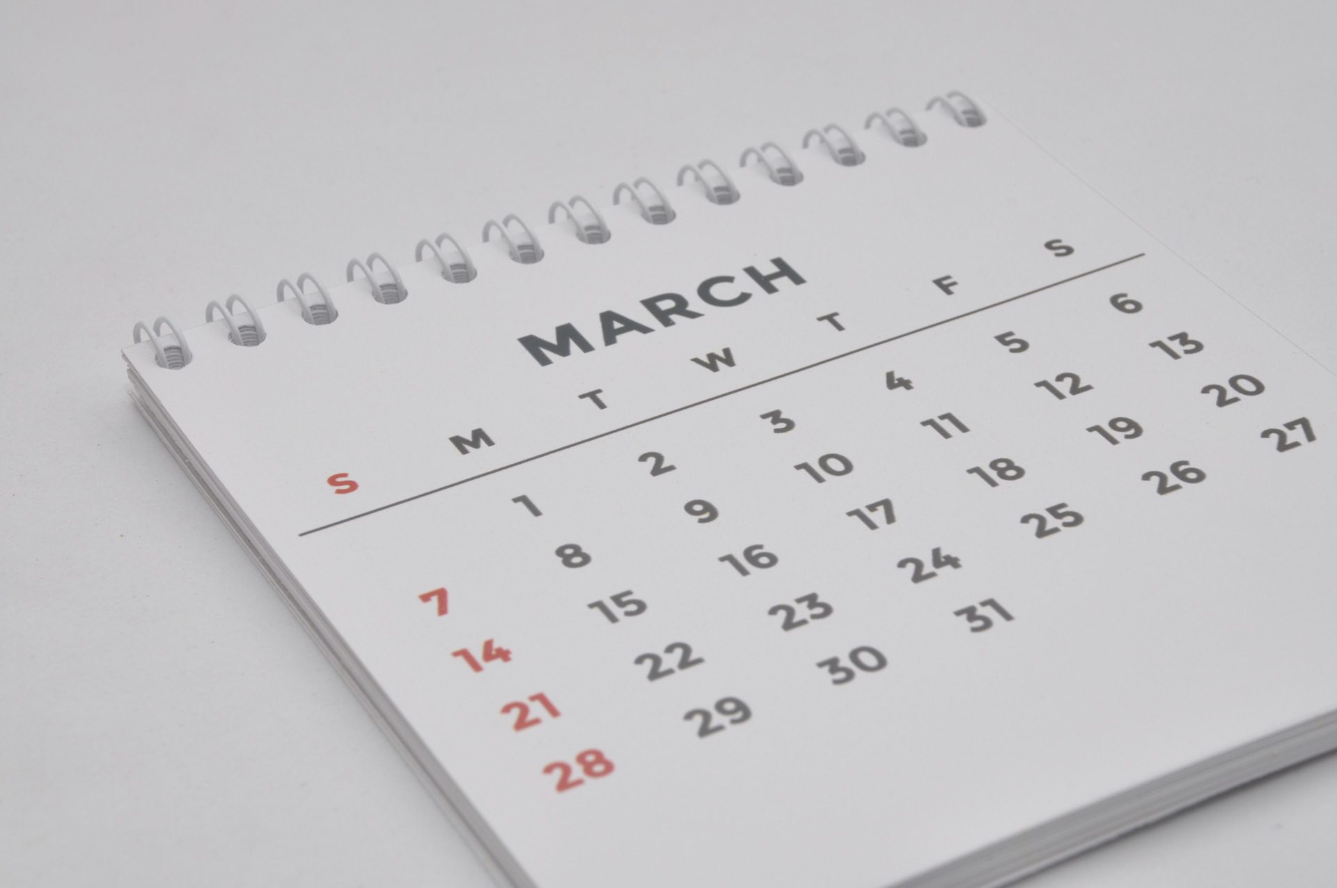 March month calendar on white background
