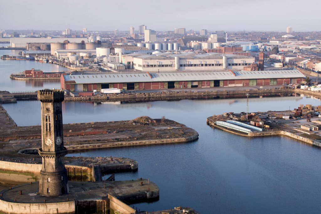 Liverpool, Merseyside, UK - Feb, 28 2021. Grade II Listed Bramley Moore Dock, Liverpool.