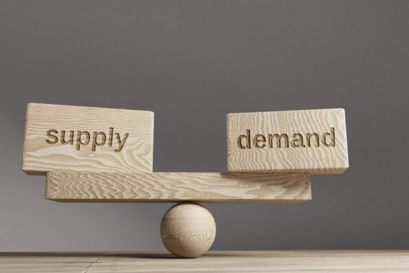 Balancing shapes representing supply and demand in UK property market