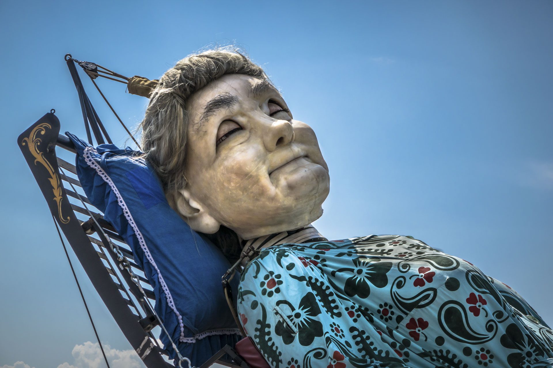 Liverpool, UK - July 24, 2014: "Grandma" a giant Royal De Luxe street puppet in Liverpool for 'Memories of 1914' This is part of the World War I centenary commemorations.