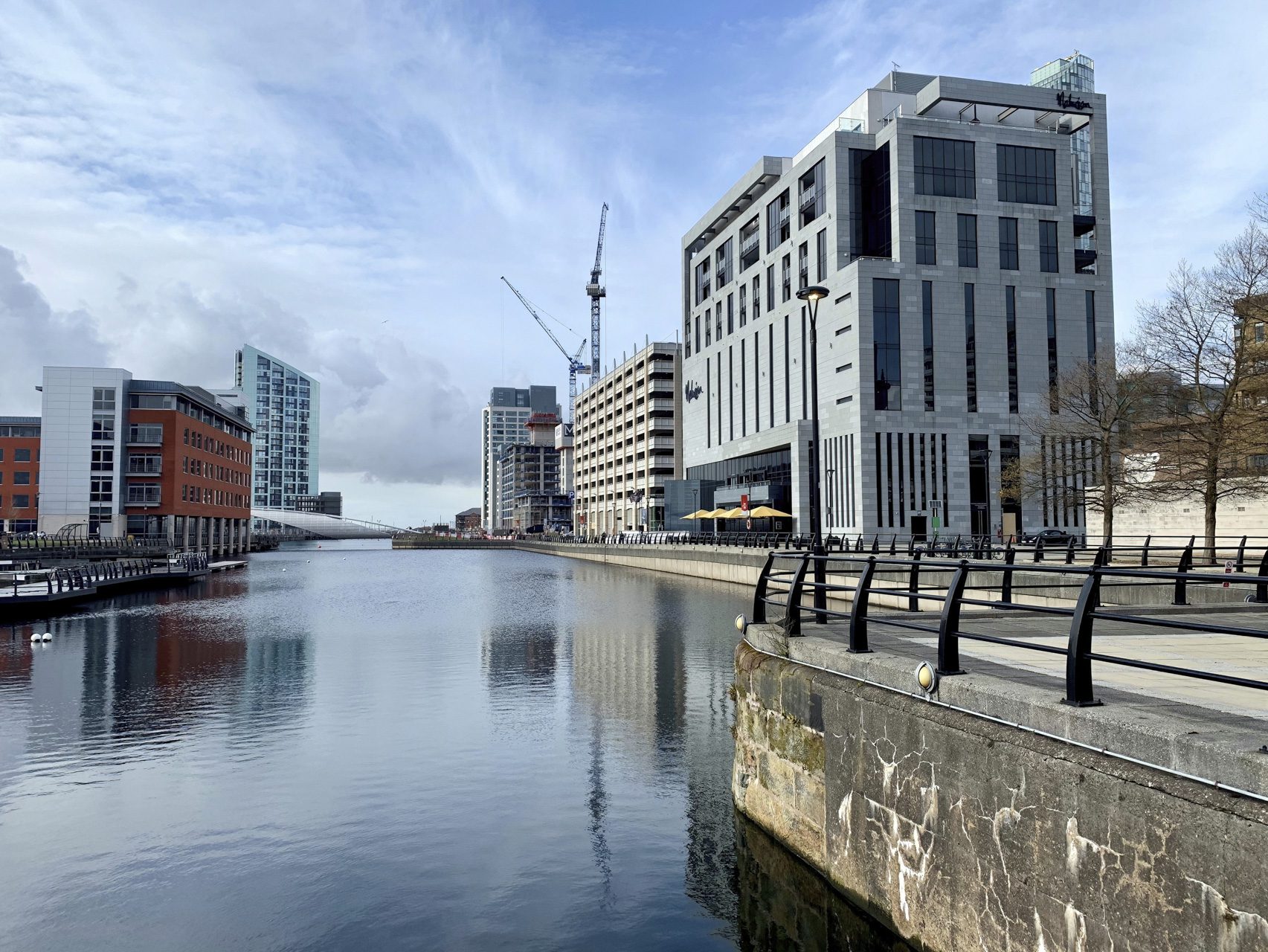 LIVERPOOL, UNITED KINGDOM - Apr 03, 2019: A beautiful view of the modern regeneration of Princes Dock in Liverpool, UK