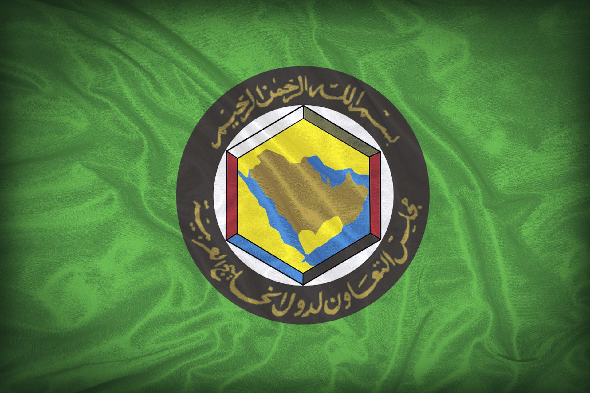 Cooperation Council for the Arab States of the Gulf flag pattern on the fabric texture ,vintage style