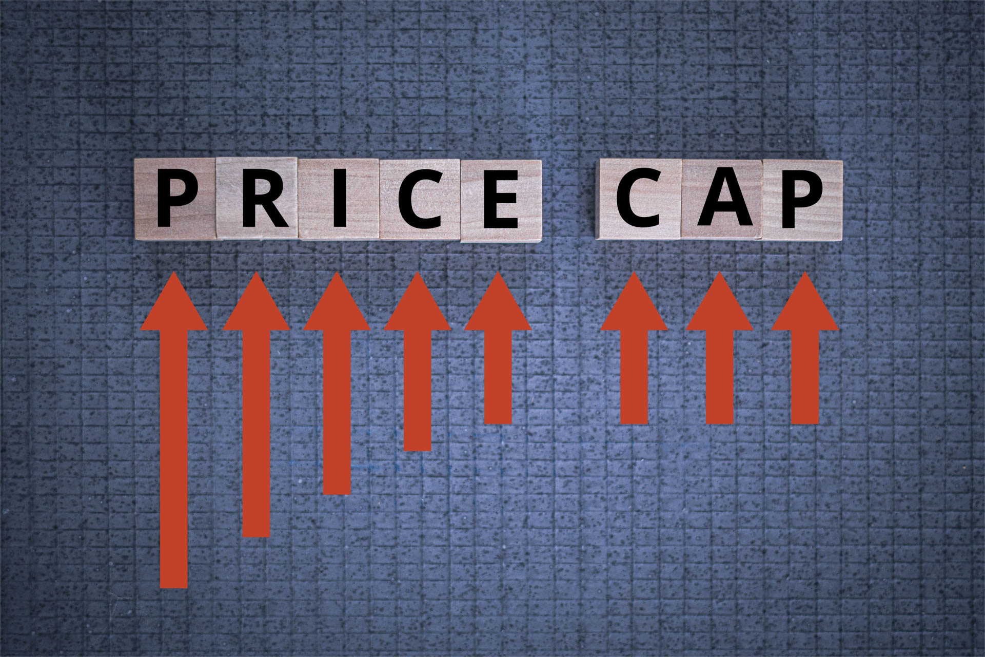 Price Cap on dark background with red arrows pointing upwards