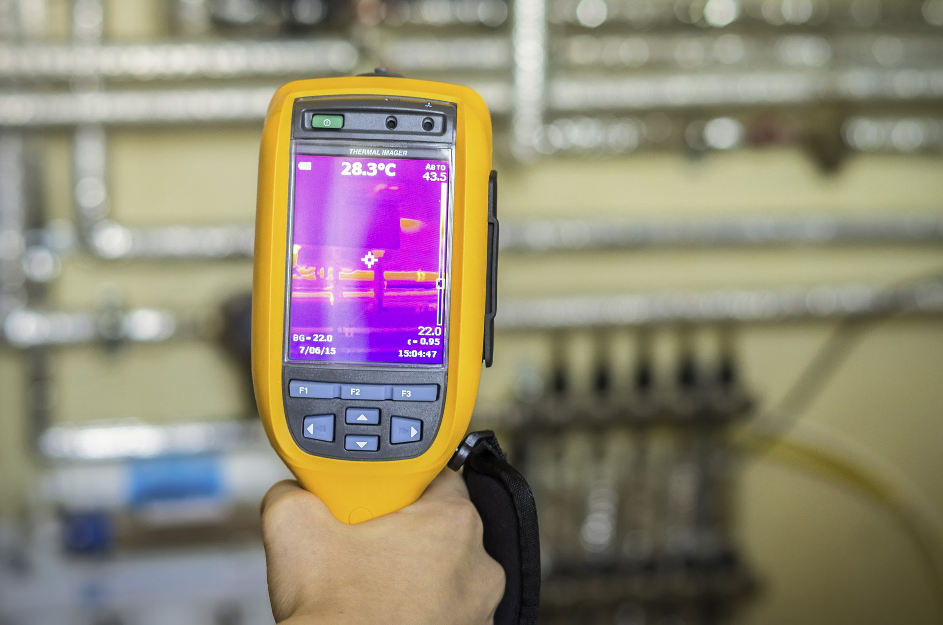 Thermal Infrared inspection of boiler room with tubes by thermal imaginer