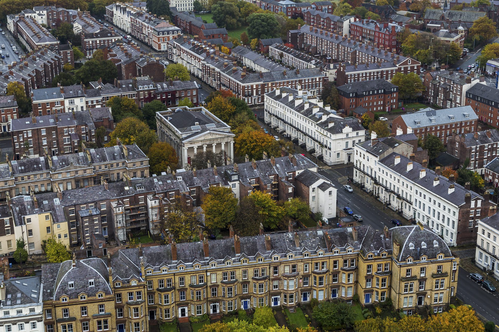 The beginning of the Georgian Quarter in Liverpool, captured from the top of the Anglican Cathedral.