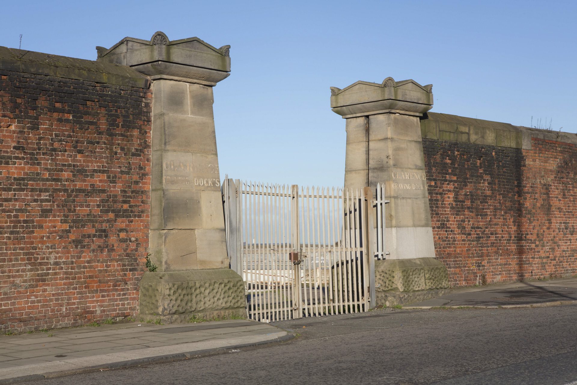 OCTOBER 27 2017, LIVERPOOL ENGLAND. The old dock gates at Clarence Graving Dock that was built in 1848 at Liverpool, UK.
