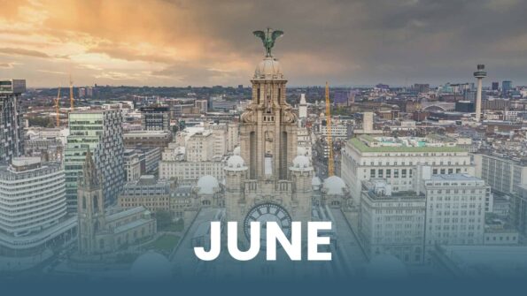 June text over city aerial view