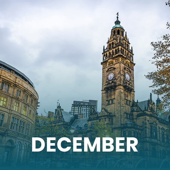 Text December with Sheffield in the background