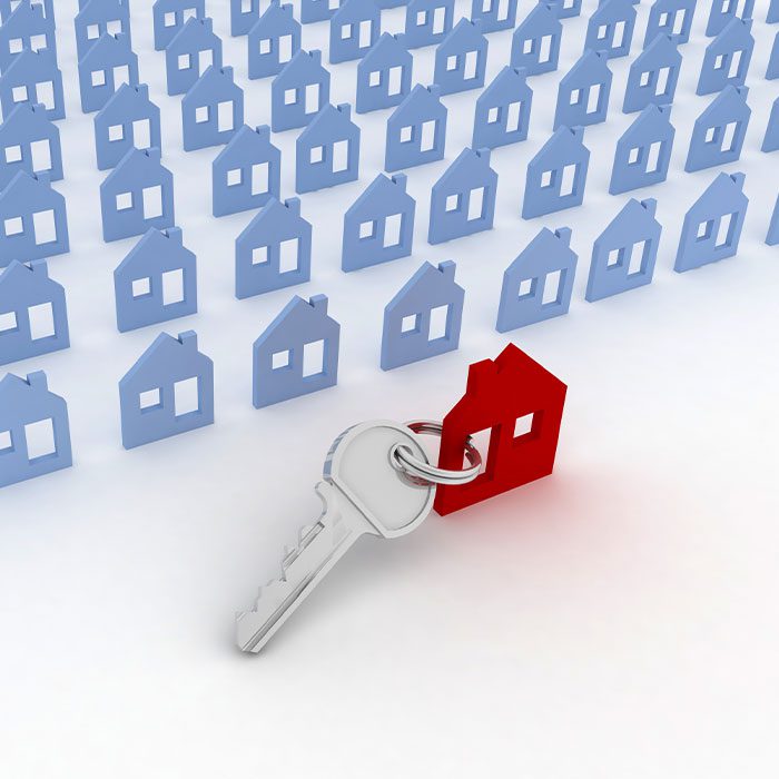 A key with property house-shaped key chain