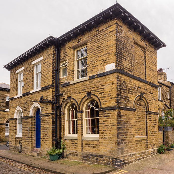 Typical Northern terrached houses and back streets at Saltaire, Bradford, West Yorkshire, UK