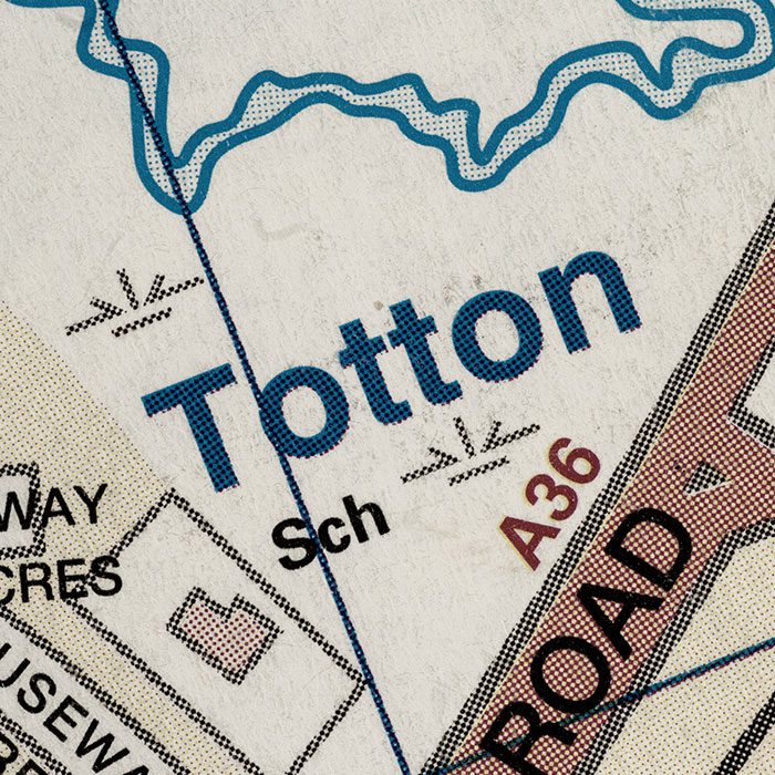 Totton near Southampton in Hampshire, England, UK atlas map town name pencil sketch