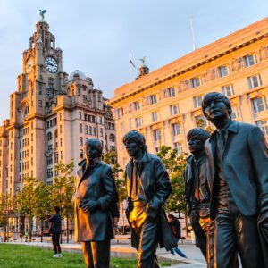 the beatles statues outside the Liver Building
