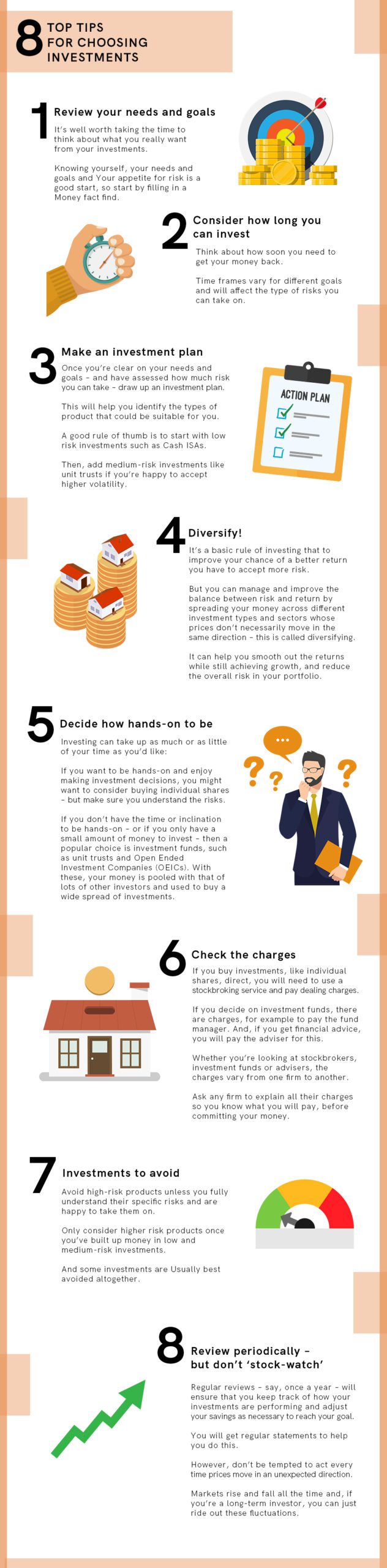 8 Top Tips for Choosing Investments infographic