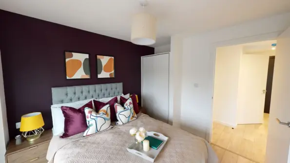 Poets Place bedroom in 1-bed unit