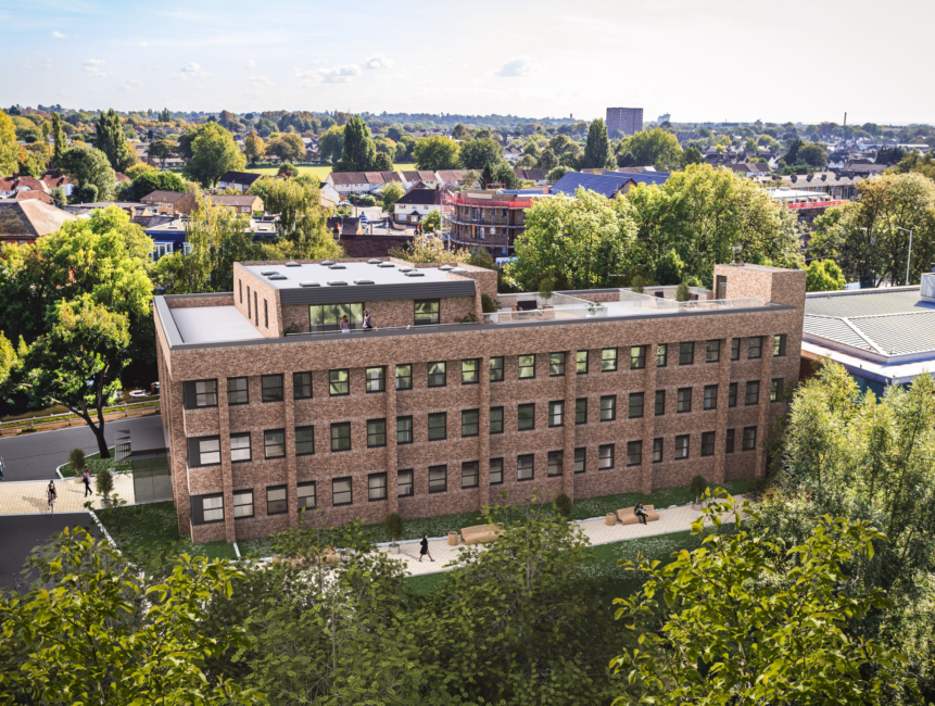 Exterior CGI image of Dolphin Bridge House development, Uxbridge