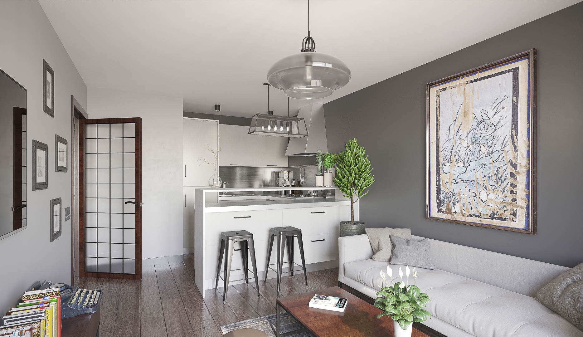 CGI image of living room in Central Park, Liverpool Development