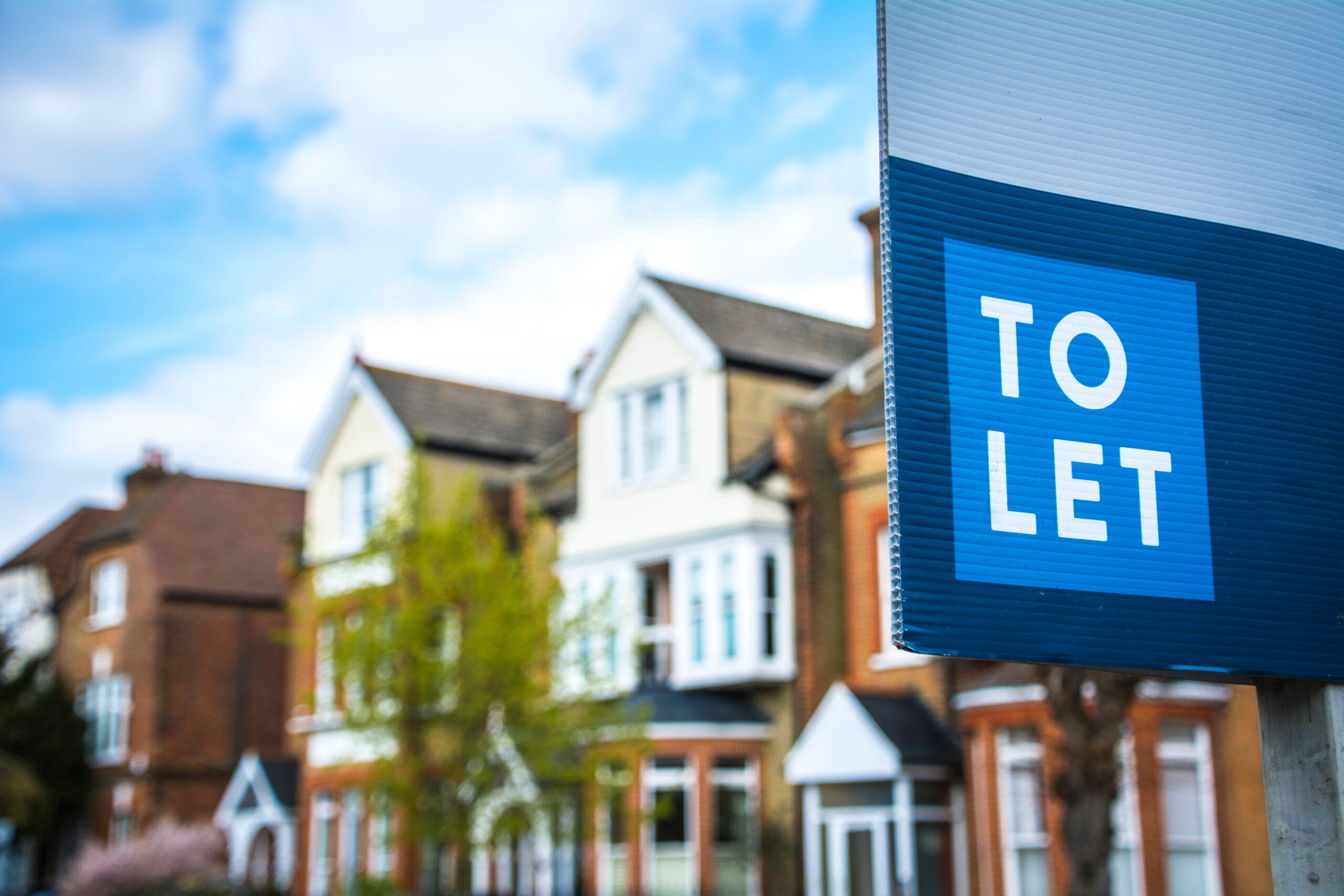 Houses in a street with 'to let' sign in front