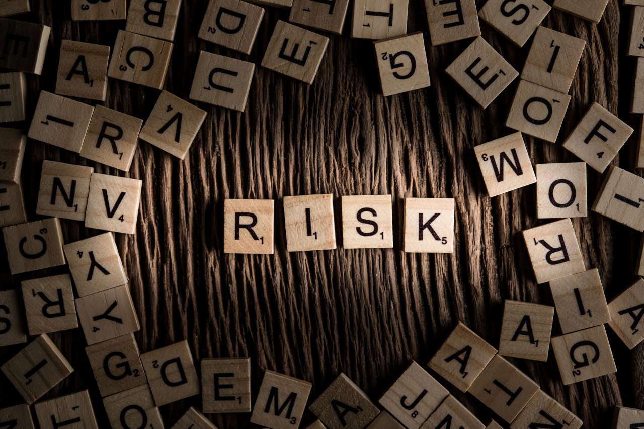 word risk spelled on wooden tiles