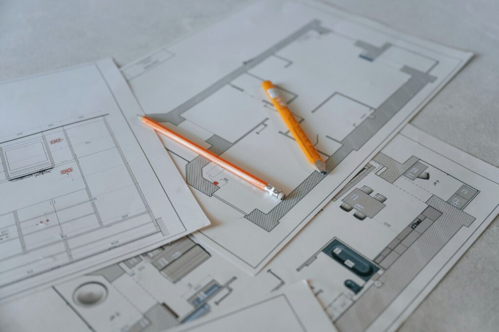 Close up view of a construction plan of building