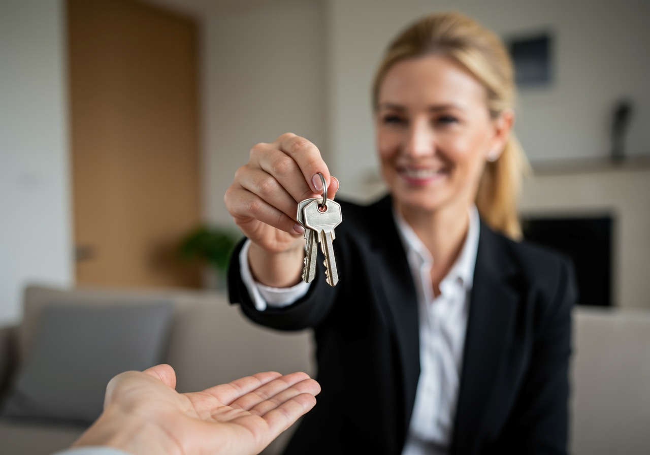 letting agent handing over keys to a new tenant
