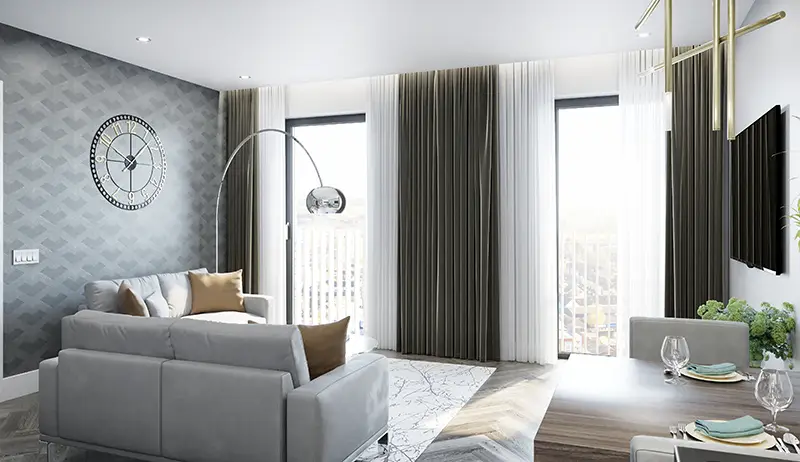 The Hive Luton interior CGI of apartment