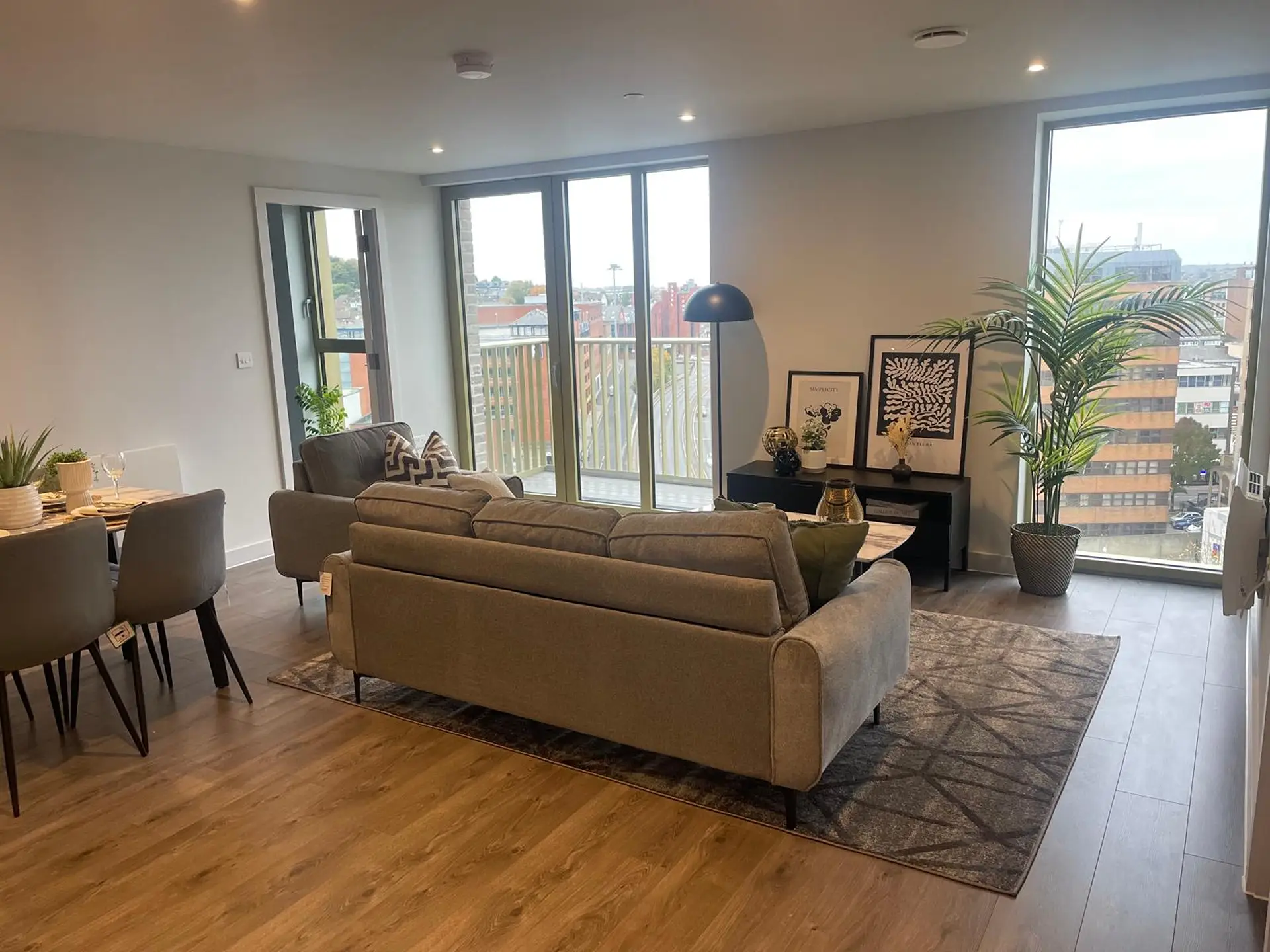 The Hive interior showing living room and views from window