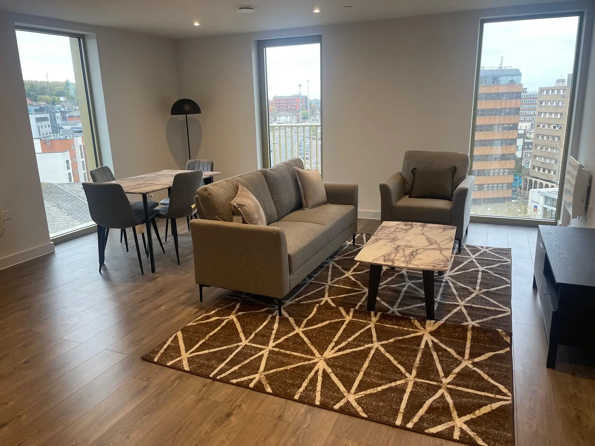 The Hive interior of living room showing views from window