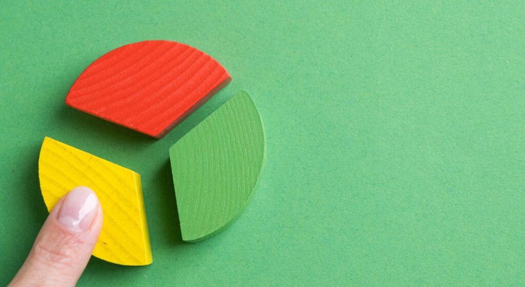 Colorful wooden pie chart pieces
