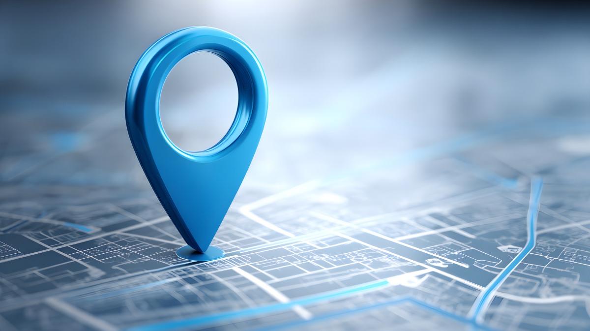 Blue location pin pointing a place on map