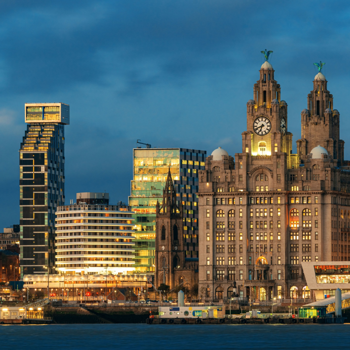 Liverpool skyline with blue sky