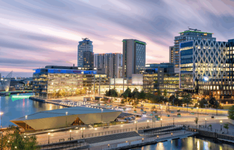 Manchester Salford Quays at night