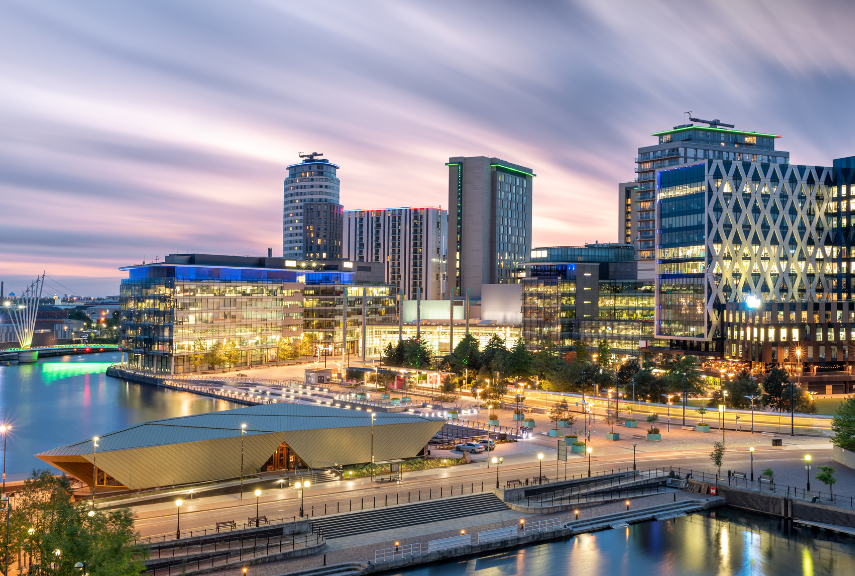 Manchester Salford Quays at night