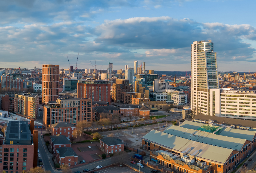 Leeds city centre regeneration aerial view