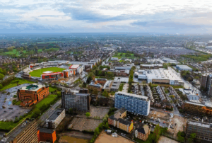 Aerial view of Manchester's Old Trafford area