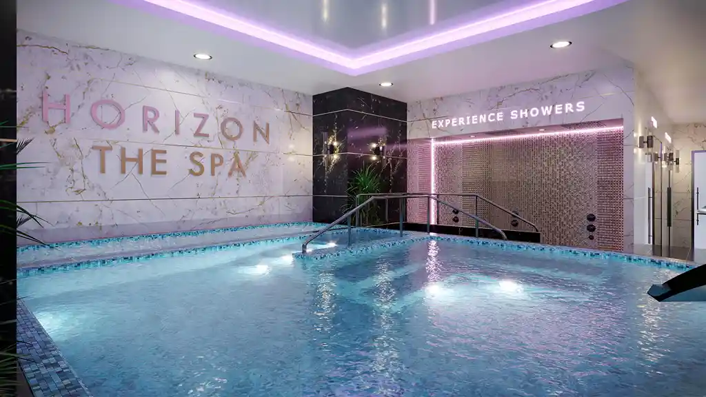 CGI image of spa with swimming pool at Horizon Manchester