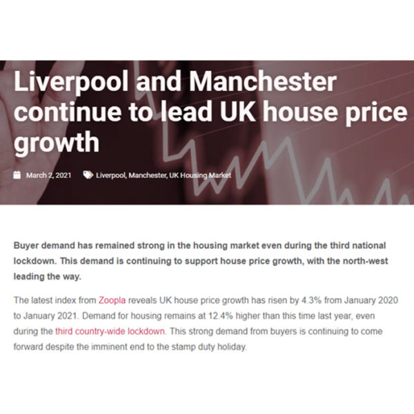 Screenshot of Buy Association article 'Liverpool and Manchester continue to lead UK house price growth'