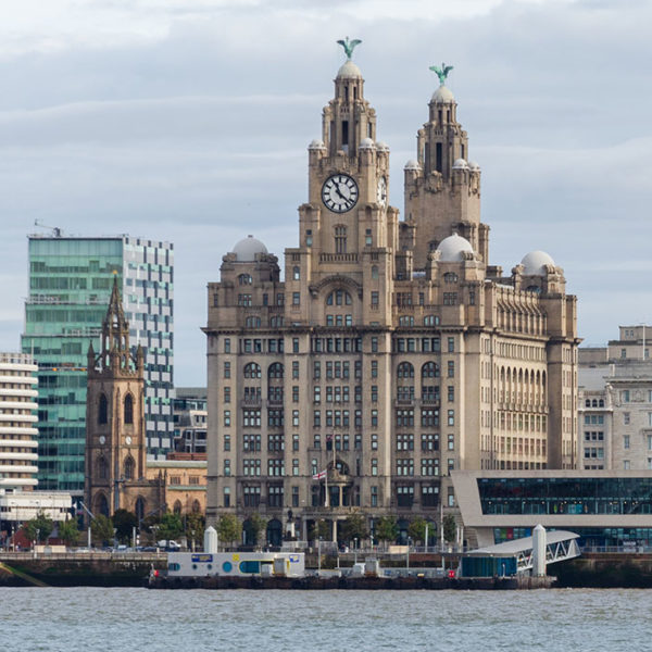 A general scenic view of the buildings on the Liverpool Waterfont seen from the opposite bank of the River Mersey.