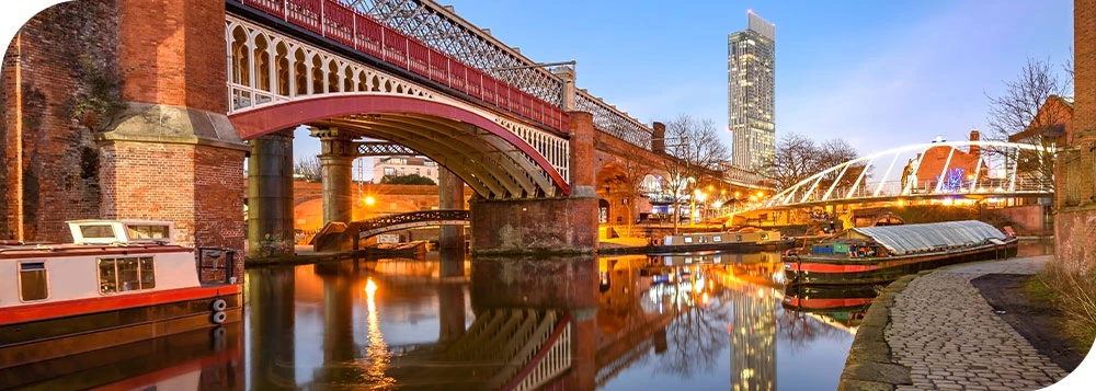 Manchester waterfront view at night
