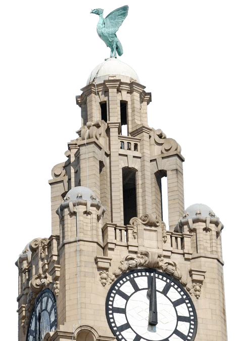 Top of Liverpool's Liver Building including Liver Bird and clock-face